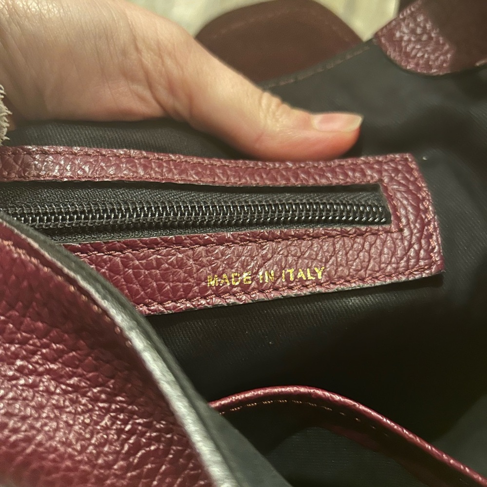 Burgundy Full Grain Leather Shoulder Bag Italy Minnelli Paris - Picture 7 of 9